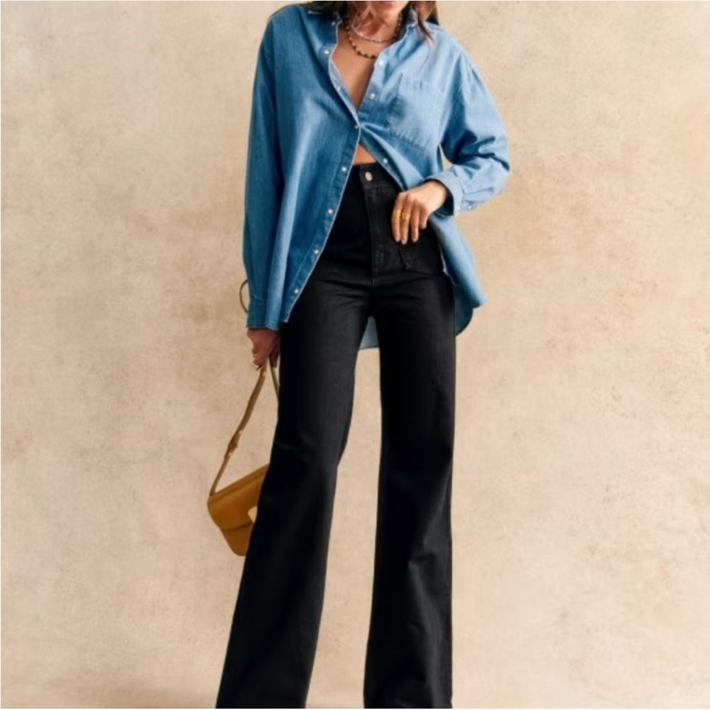 SEZANE THE 70'S TROUSERS Black Jeans Wide Leg 36/4